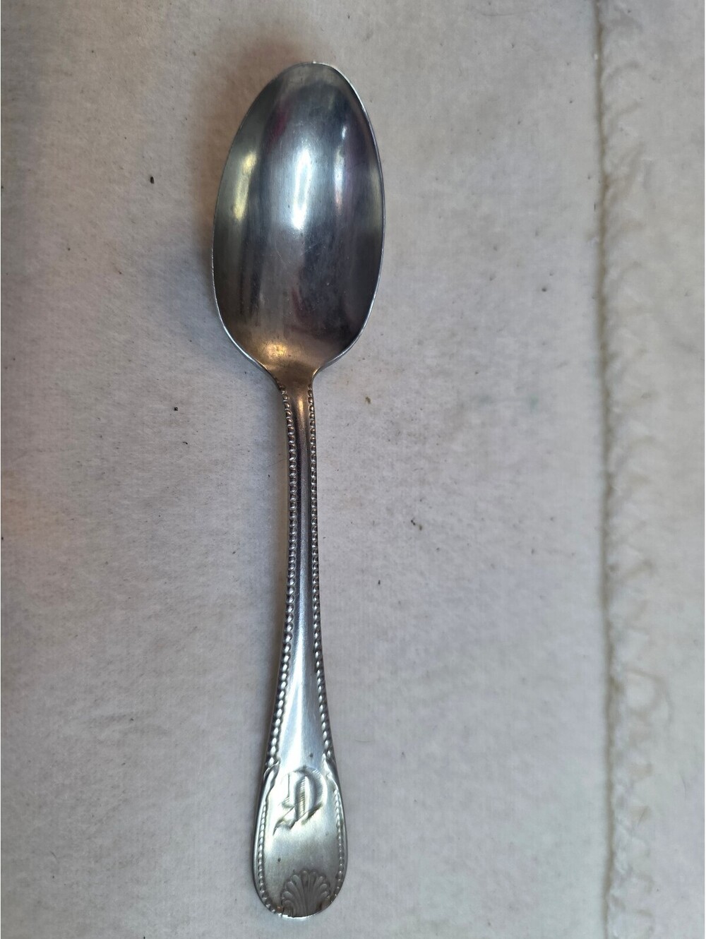 Antique 1847 Rogers Bros Silverplate Teaspoon Beaded Monogram 5.5"